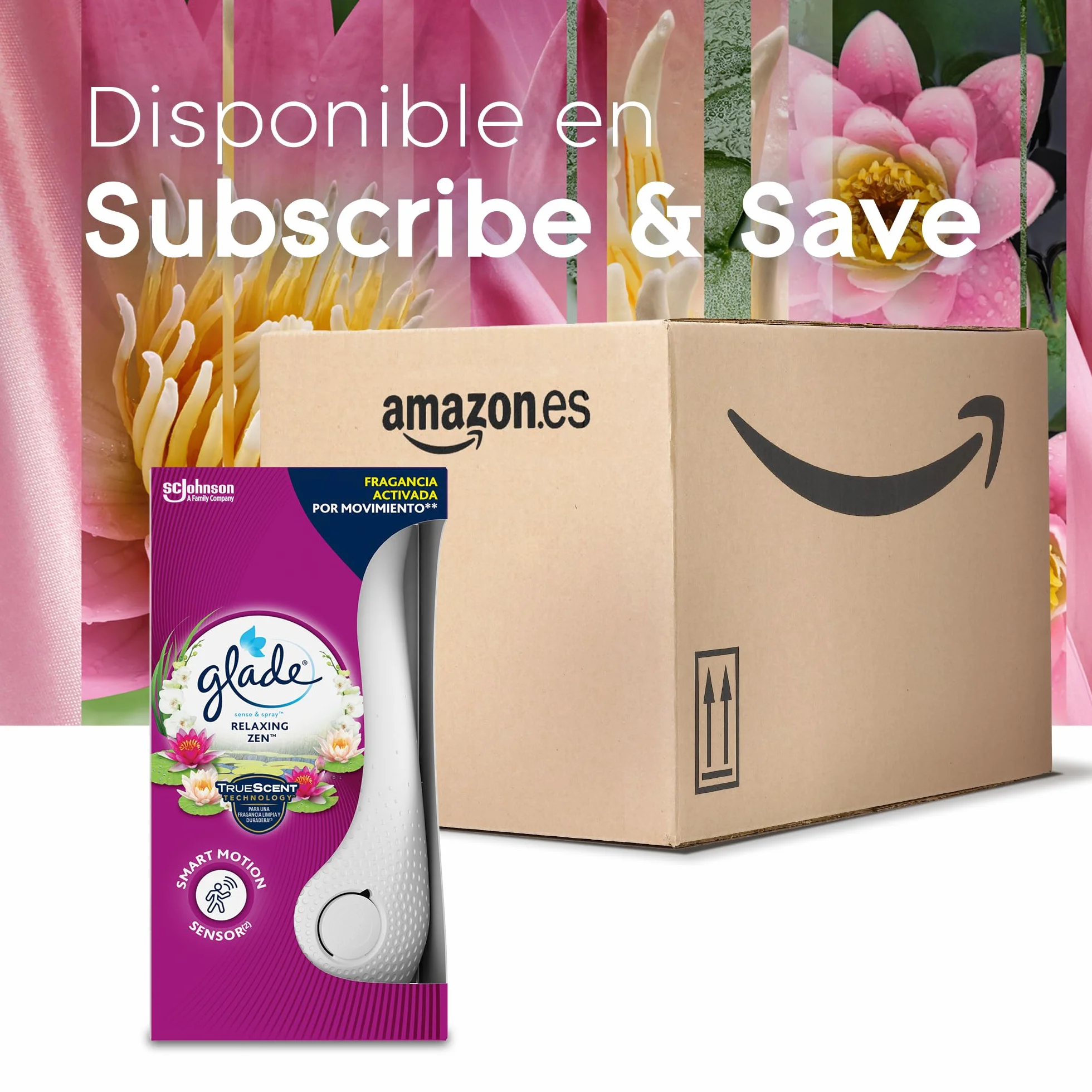 Glade Ambientador Autómatico Sense & Spray Relaxing Zen, Sensor de Movimiento, 120 Días, Aceites Esenciales, Pack 2 Recambios