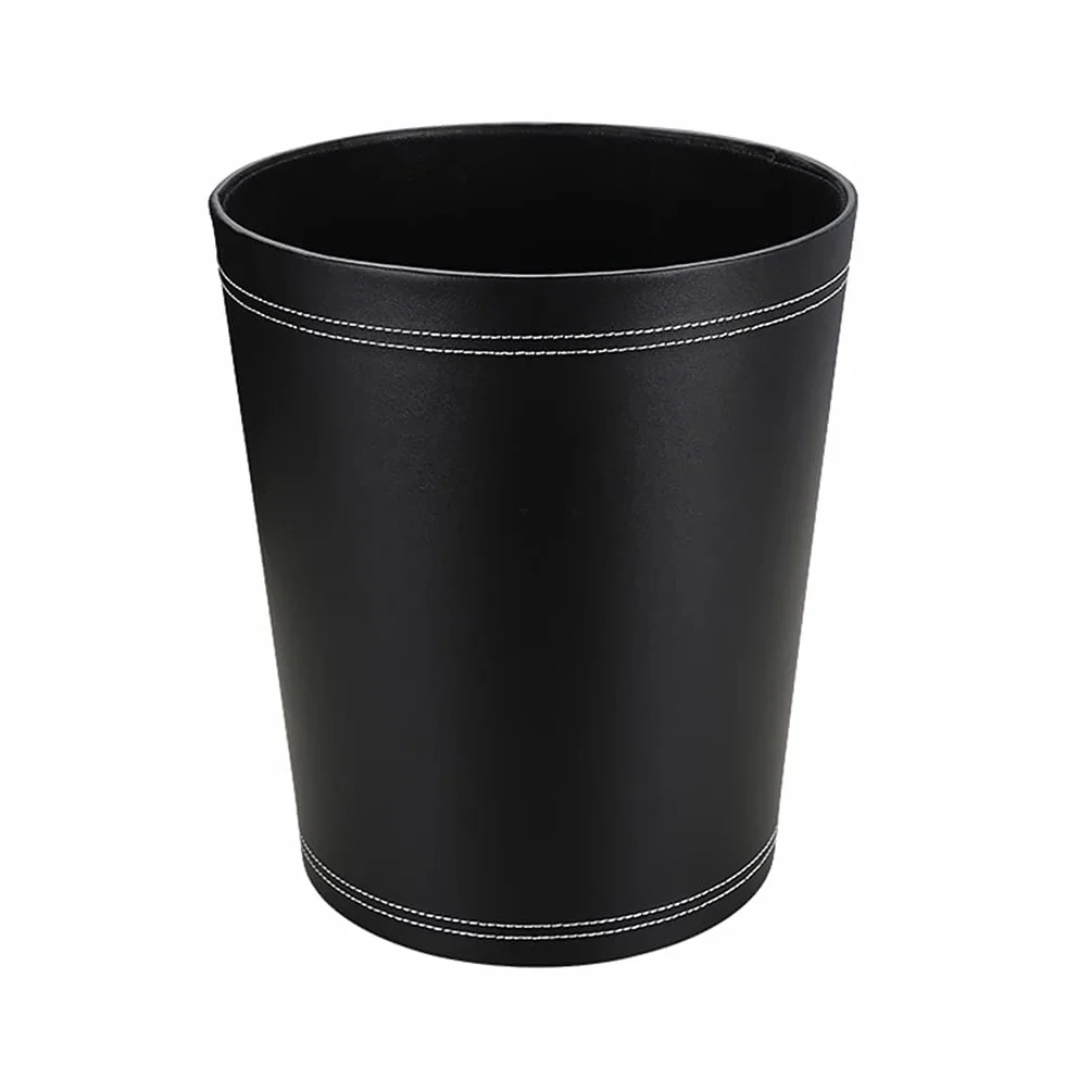 KINGFOM Papelera de Piel Redondo Negro