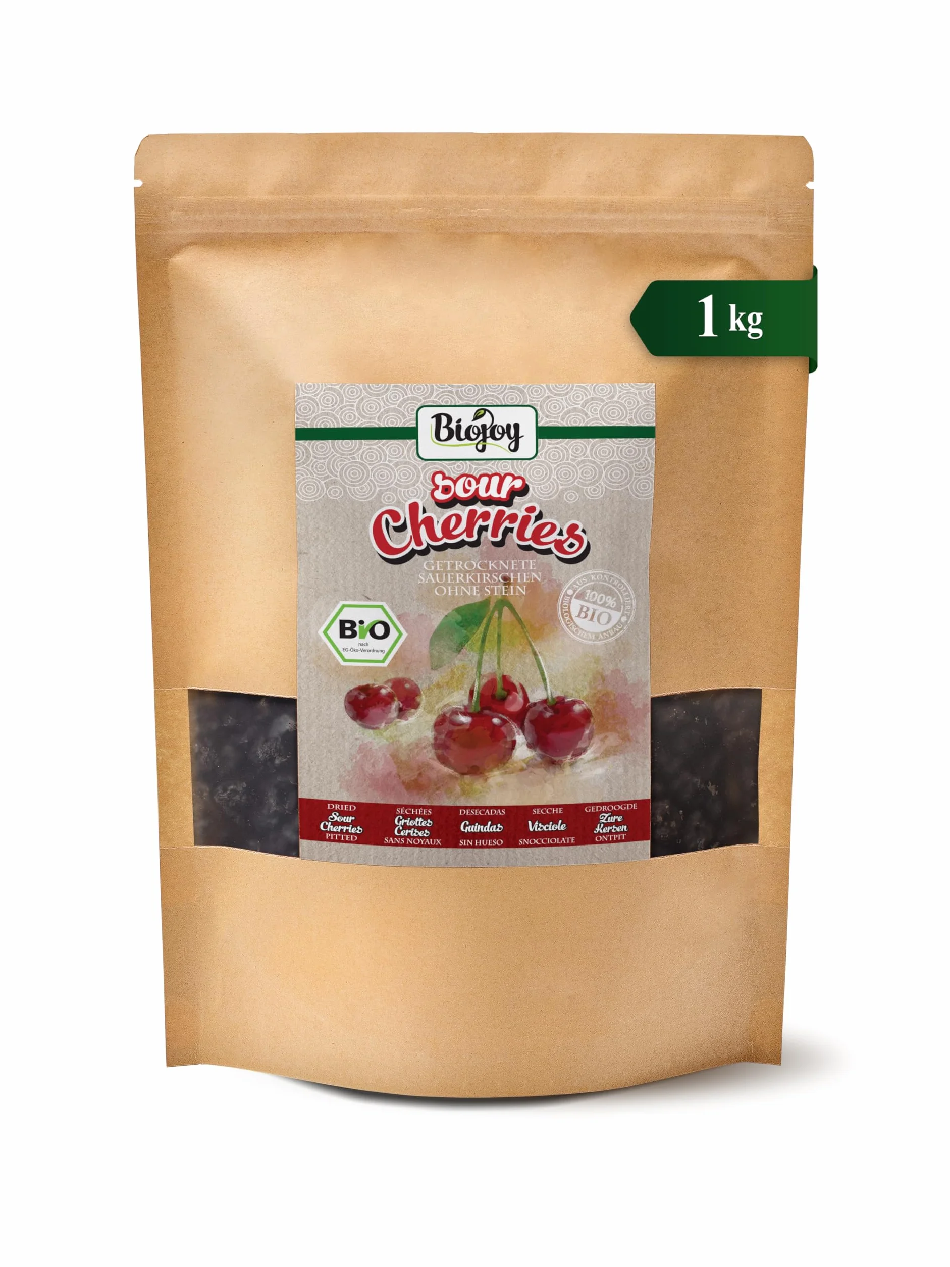 Biojoy Guindas deshidratadas BÍO 1 kg sin hueso sin azúcar añadido