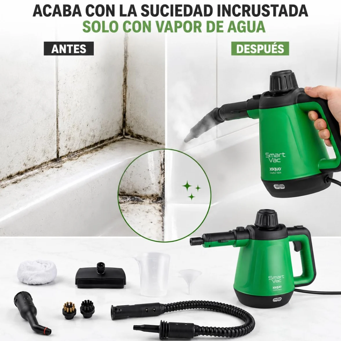 Limpiador a Vapor Multiusos Portátil 1200W 5 en 1 Presurizada con Accesorios - Xsquo