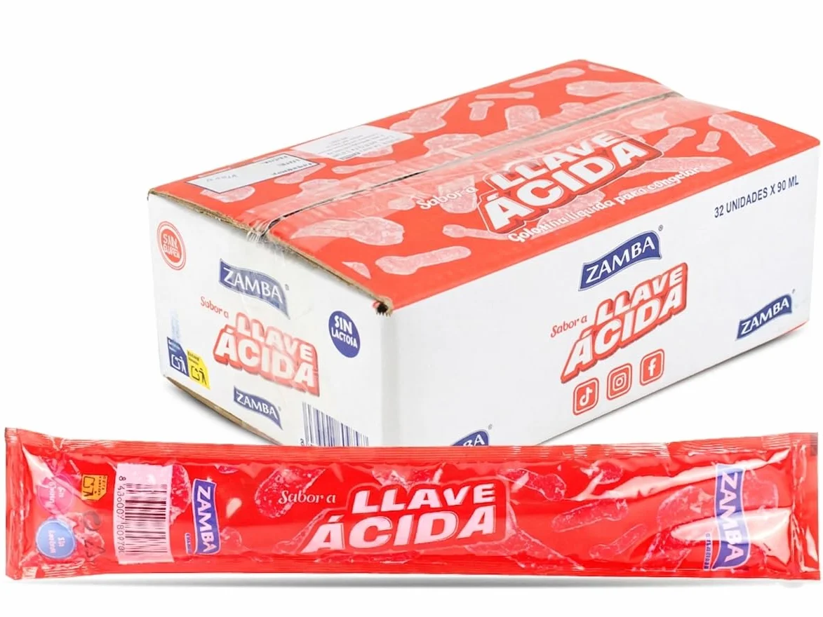 Polos Llaves Ácidas Caja 32 Polos 90 ml Sabor Refrescante Ácido Golosina Líquida para Congelar