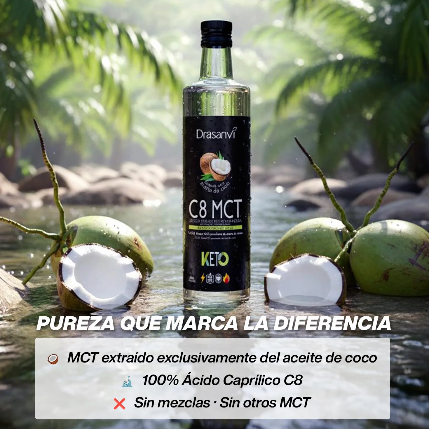 DRASANVI Aceite MCT Coco C8 PURO 100% Ácido Caprílico
