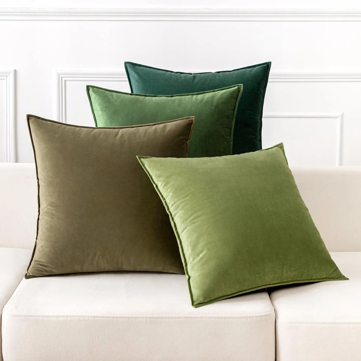 MIULEE Set de 4 Cojines de Terciopelo 40x40cm Colección Verde Cojines Cama Decorativas para Sofá o Silla Fundas de Cojín con Borde Envolvente Sofá Salón Dormitorio Fundas de Cojín Decorativas
