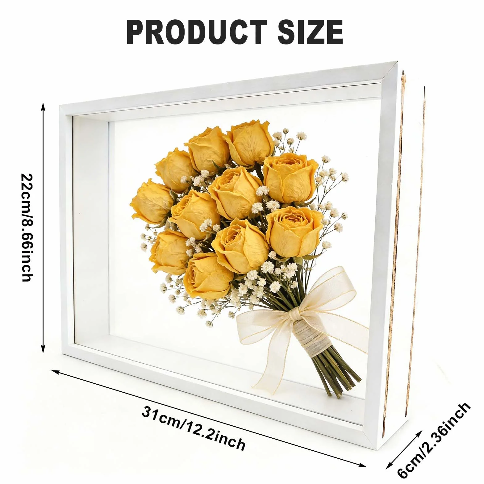 Marco de Fotos 3D Profundo 4cm para Rellenar, Caja de Sombra para Medalla Flor (21x29,7cm Blanco)
