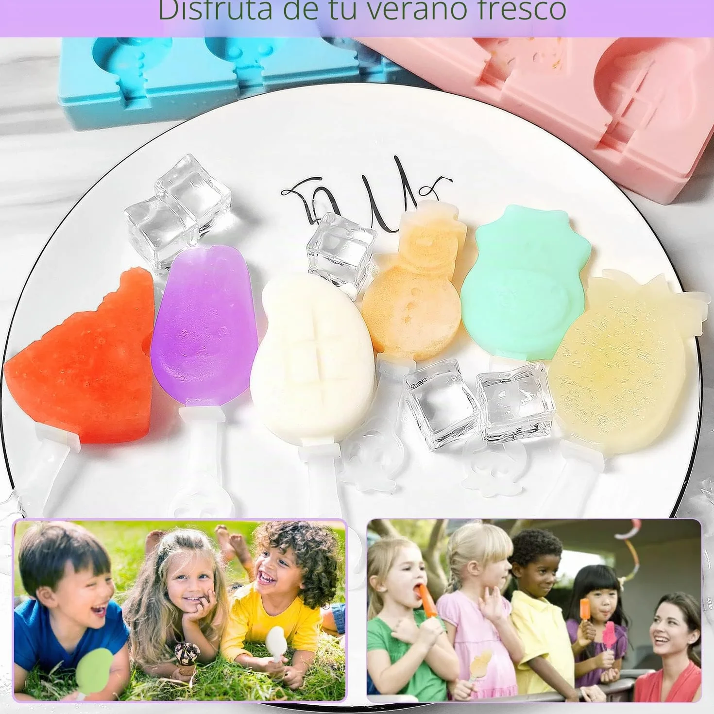 KEELYY Moldes de Helado de Silicona 3 Cavidades con 6 Palos Reutilizable Sin BPA, Juego DIY Popsicle para Postre Congelado