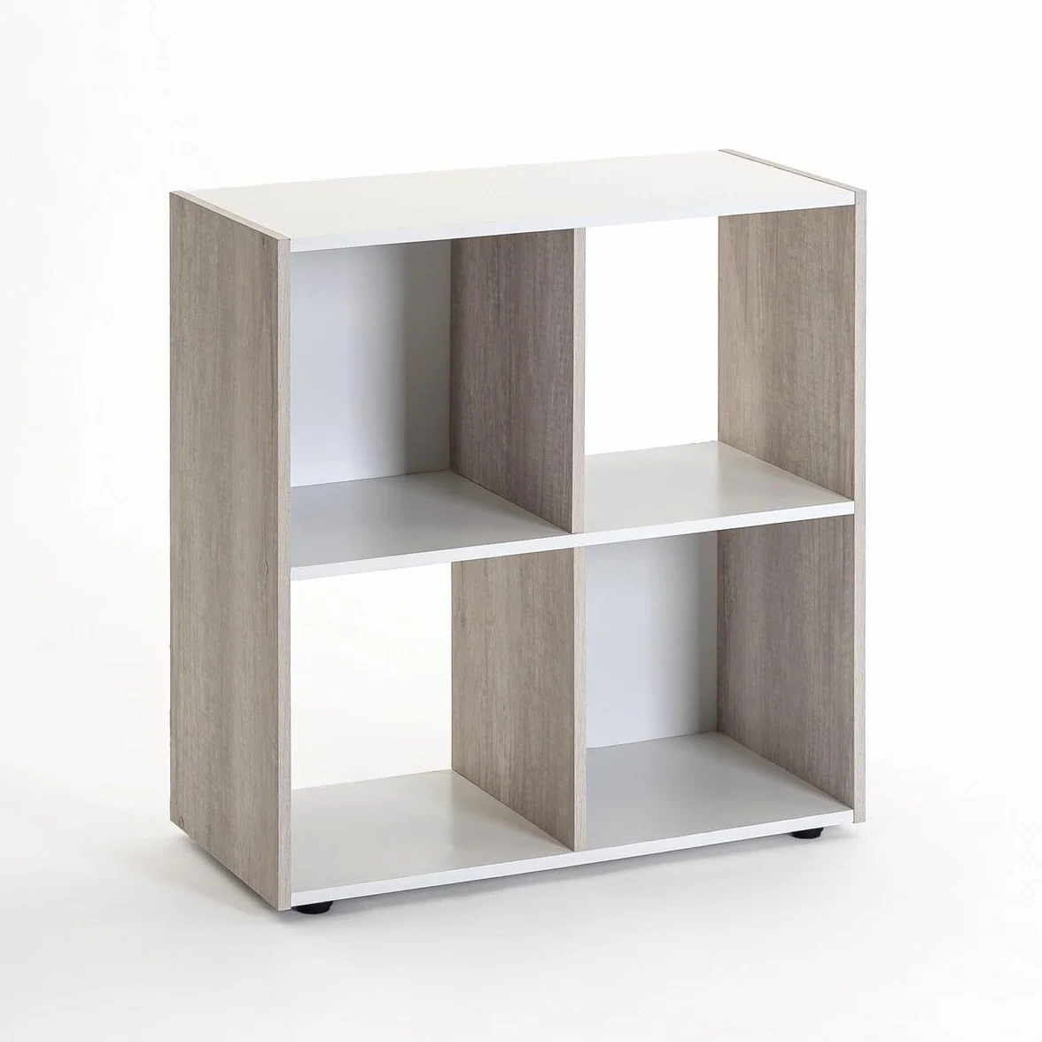 Estantería librería Cubo de 4 Huecos y 2 Niveles Madera Beige y Blanca 62x60x29 cm Mueble para Salón Oficina
