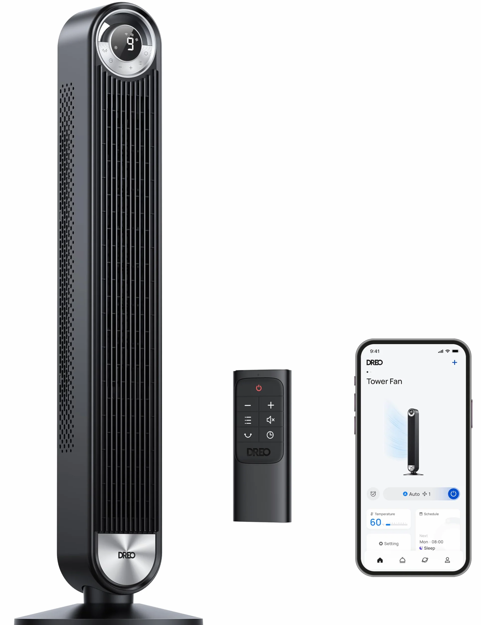Dreo Ventilador de torre inteligente Cruiser Pro 106 cm, WiFi Alexa, oscilante de 90°, 9 ajustes de velocidad, temporizador de 12 horas, control APP, control por voz, mando a distancia, pantalla LED