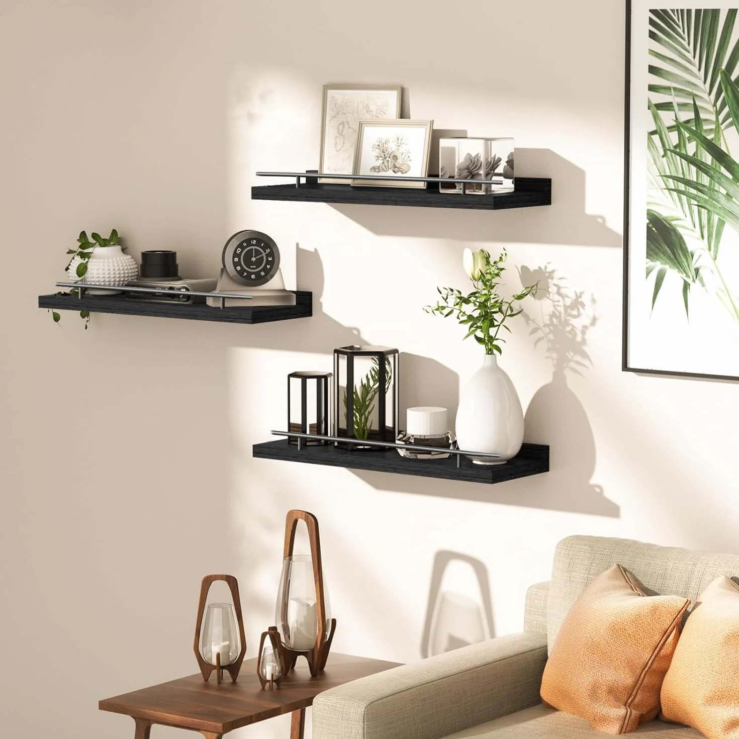 ZVZM Estantería de Pared para Baño y Cocina, 3 Baldas, Estante de Madera para Dormitorio, Sala de Estar