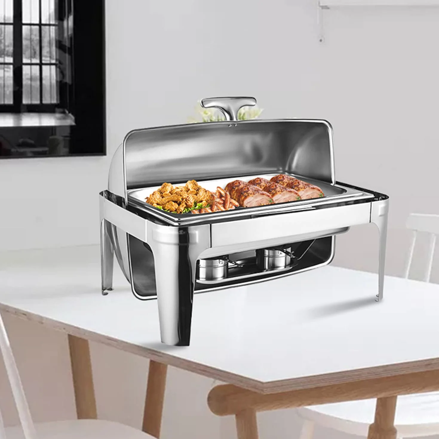 Recipiente de Acero Inoxidable Chafing Dish para conservar el Calor, bufé, Alimentos Insulation Pot 201, con Elegante asa de Tapa de Olla, Muy Bueno para bufé, Bodas y Otros