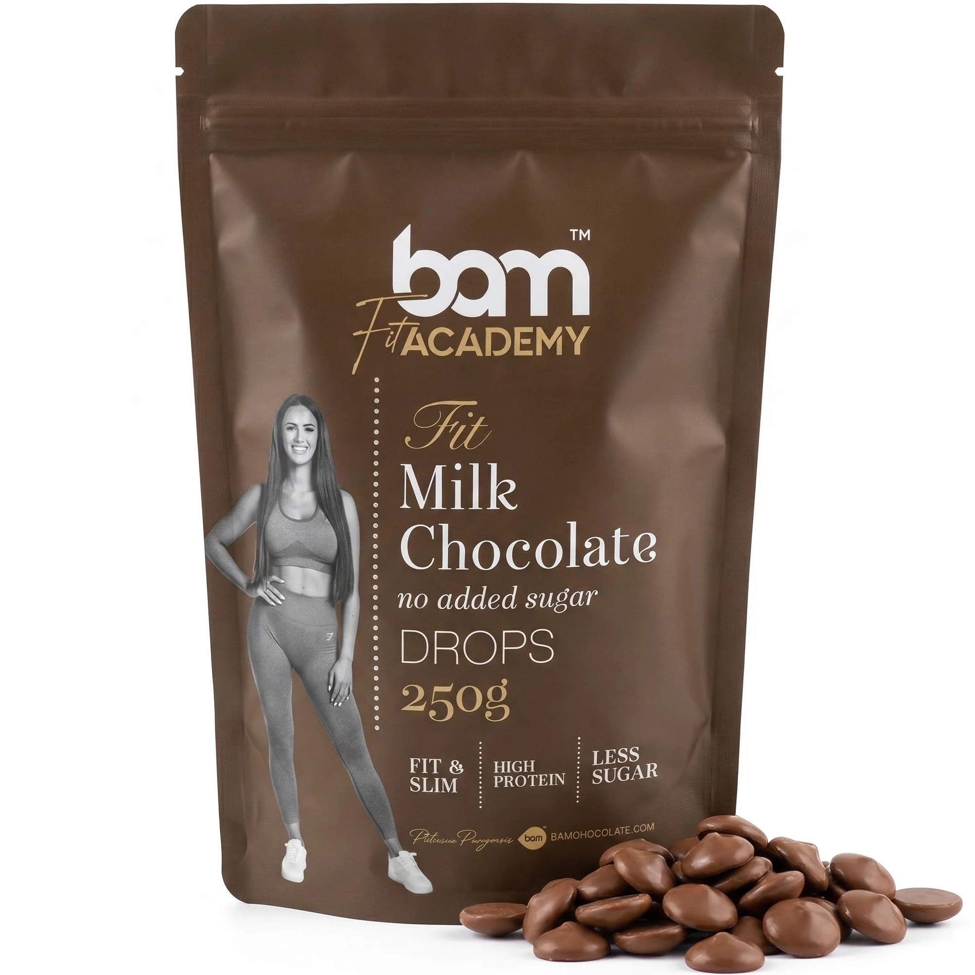 BAM Pepitas de Chocolate con Leche sin Azúcar Añadido 250 g Chocolate para Fundir 31.5% Cacao