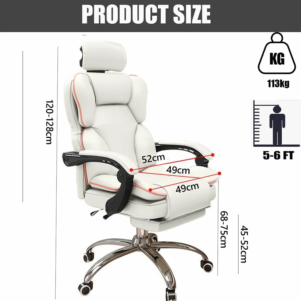 Silla de Oficina con Reposacabezas,Silla Ejecutiva de Respaldo Alto con Reposapiés y Soporte Lumbar Ergonómico,Sillas para Computadora y Videojuegos para Oficina en Casa(Blanco)