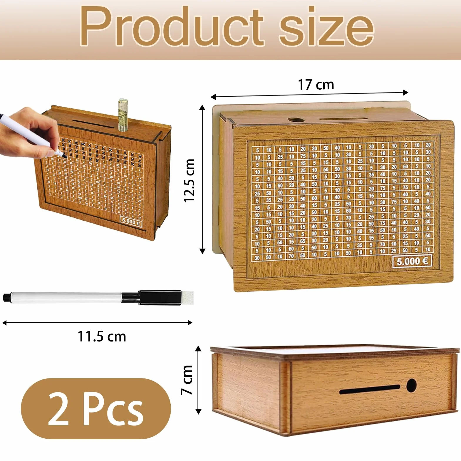 Hucha de Madera, Hucha con Contador, Cajas de Dinero Reutilizables, Caja de Dinero con Objetivo Ahorro y Números para Marcar, para Ayudar a Los Niños a Desarrollar el Hábito de Ahorr (5000)