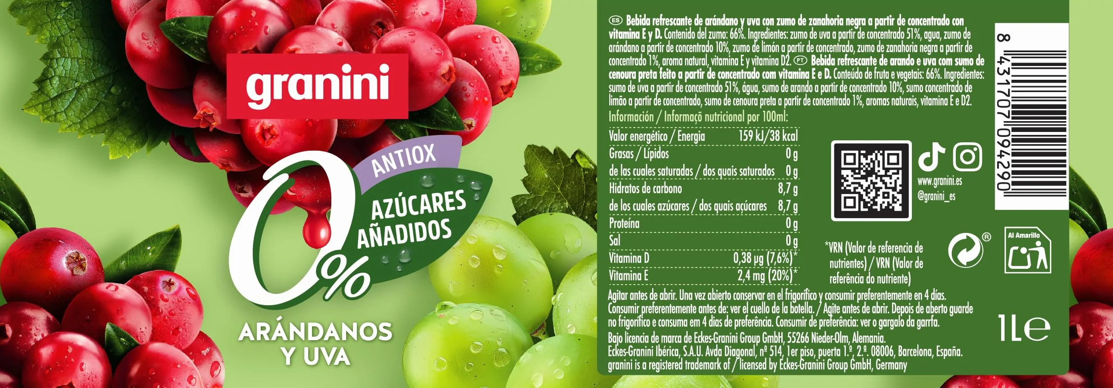 Granini Bebida de frutas Arándanos y Uva 1L Clásicos Mix