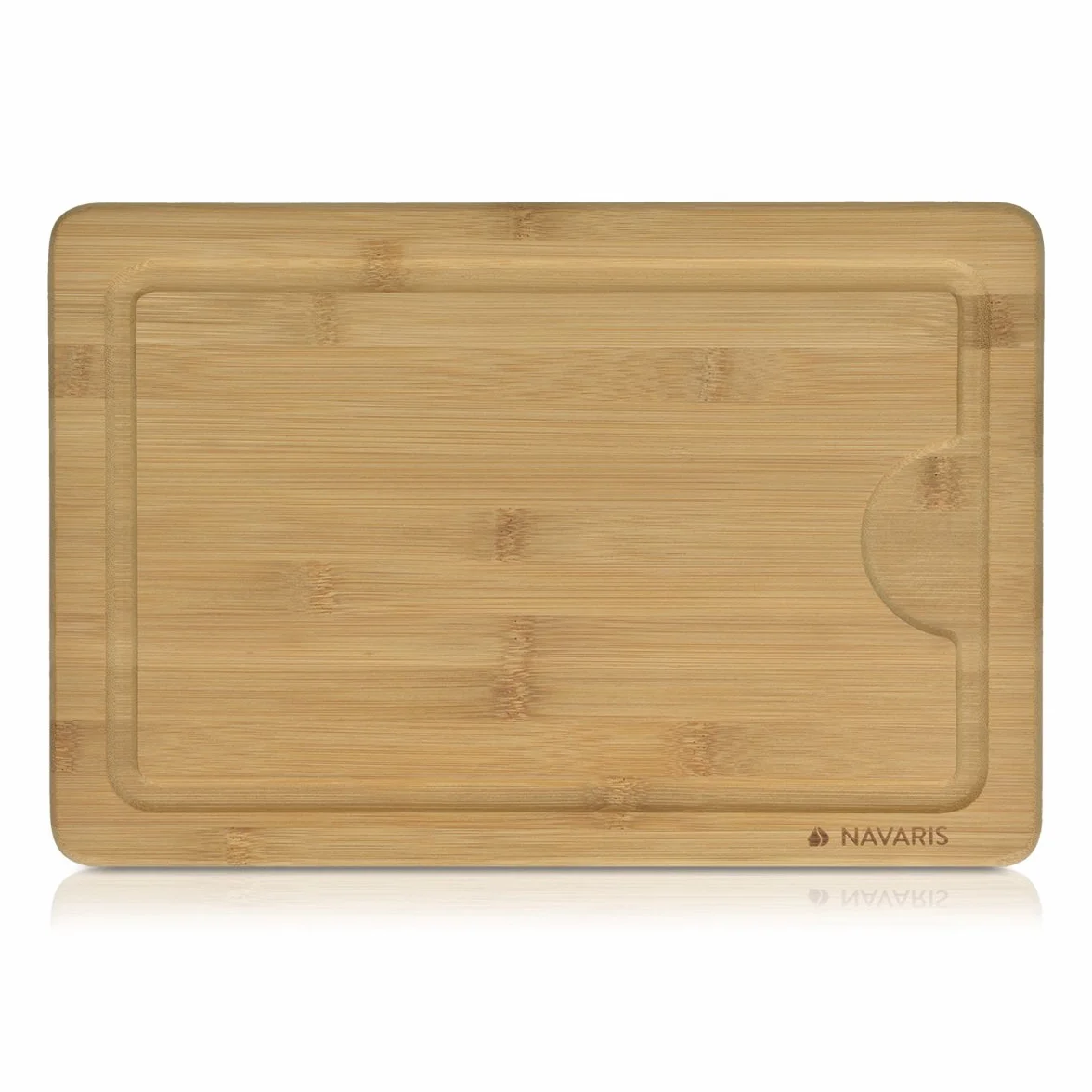 Navaris Tabla para cortar de bambú XL 35x23,5x1,8 cm con ranura para líquidos