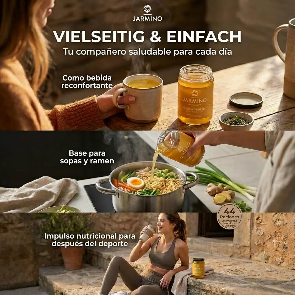 JARMINO Caldo de huesos orgánico 6x 350ml colágeno y ácido hialurónico sin gluten