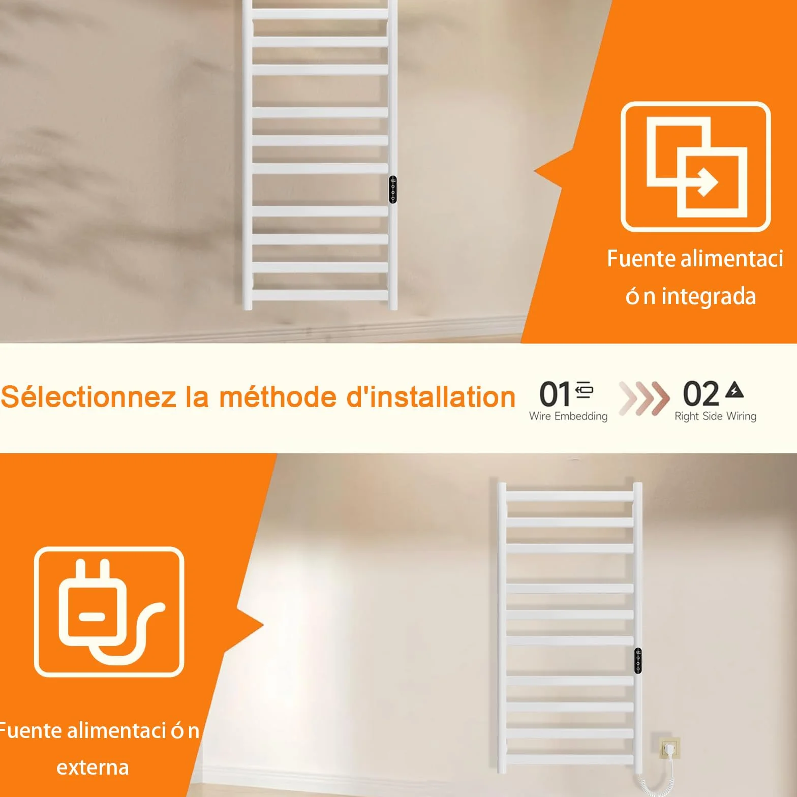 Radiador Toallero Eléctrico Baño, 285 W Radiador Calienta Toallas de Toallero, Toallero Calentado Temperatura Ajustable 30–70 °C, Temporizador 1-9 H y Pantalla táctil LED, IPX4, 50x100cm, Blanco