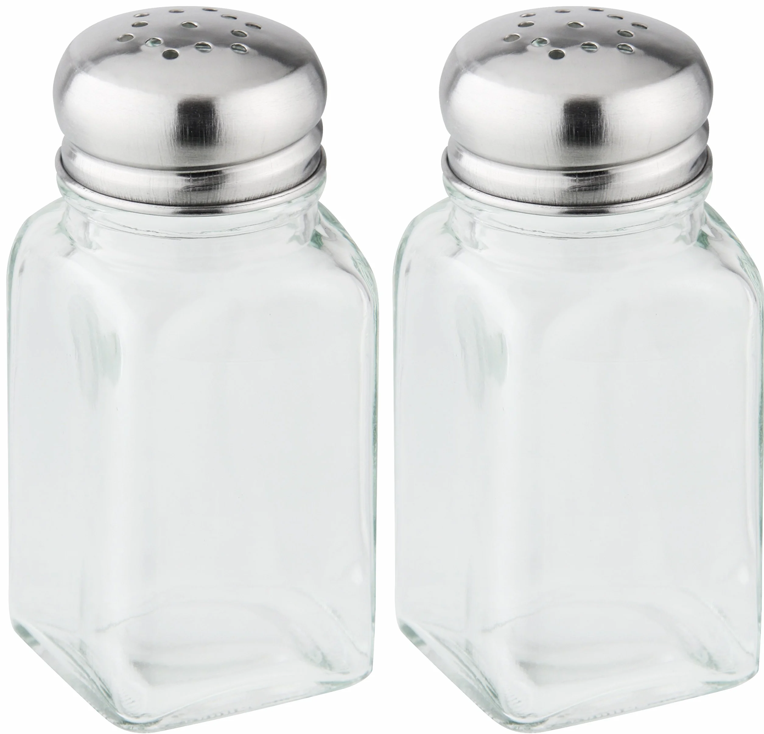 Fackelmann Juego de Salero y Pimentero transparentes, Cristal y acero inoxidable 9,5x4x4cm, 100ml, 2uds
