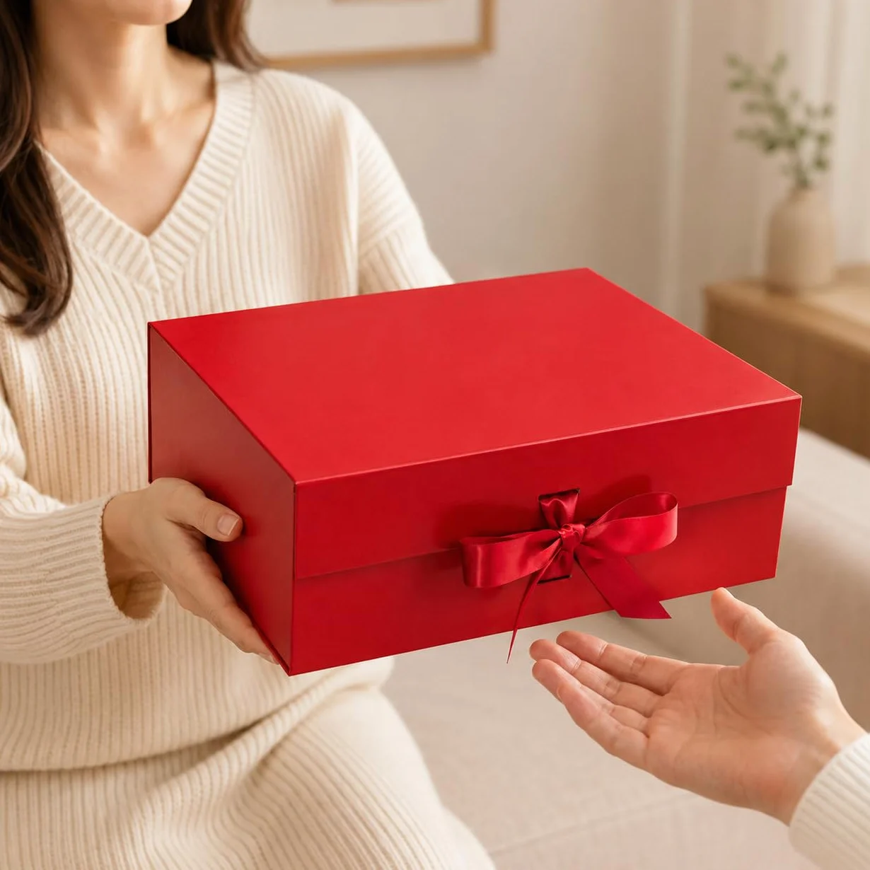 Tekhoho Caja de Regalos Grande Blanco 33.5x27x12.5 cm, Caja de Regalos Premium con Tapa MagnéTica y Cinta para Embalaje de Regalos de Bodas y CumpleañOs, Forro a Cuadros