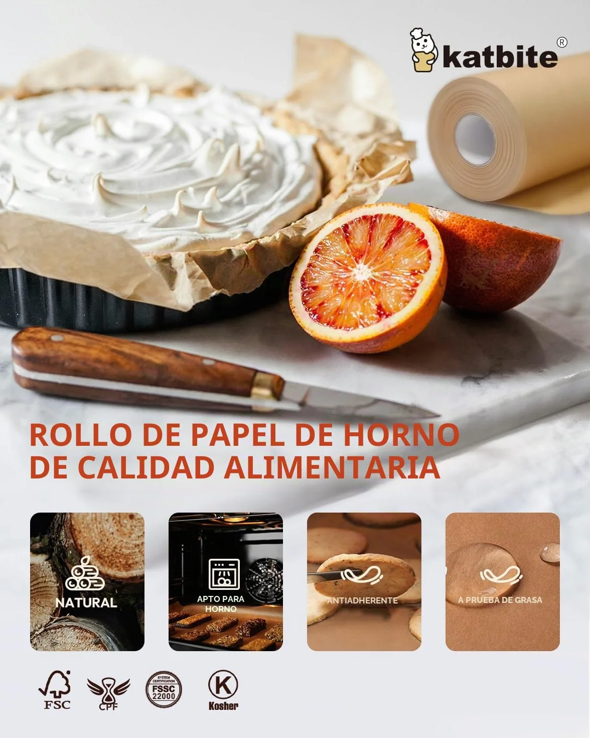 Papel pergamino para hornear sin blanquear, 38 cm x 74 m