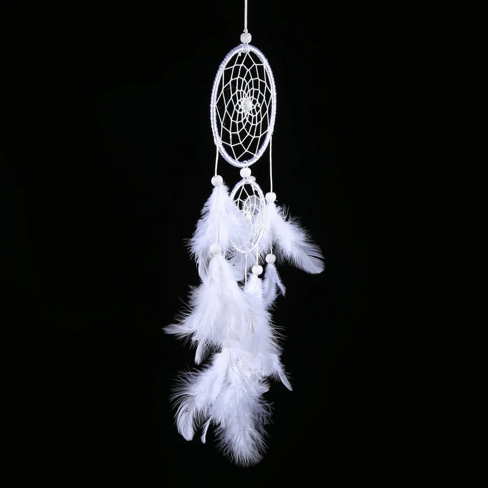 Nikou Atrapasueños Blanco, atrapasueños de Plumas Blancas, Estilo Indio, Cuentas de Madera, campanillas de Viento, Colgante para Colgar en la Ventana de la Pared del hogar Decoración