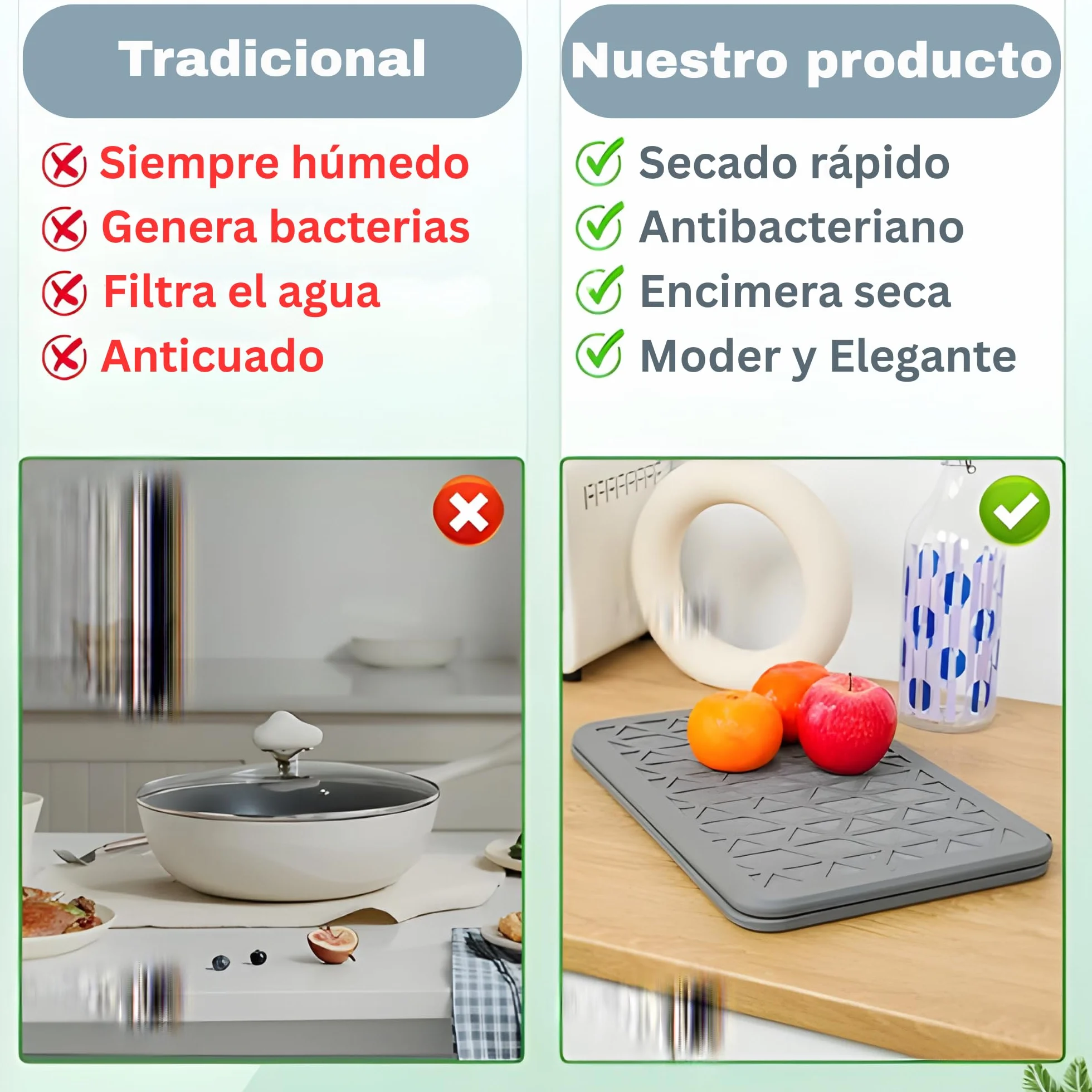 Escurreplatos de Piedra de Diatomita Plegable para Cocina – Secado Ultra Rápido Antibacteriano