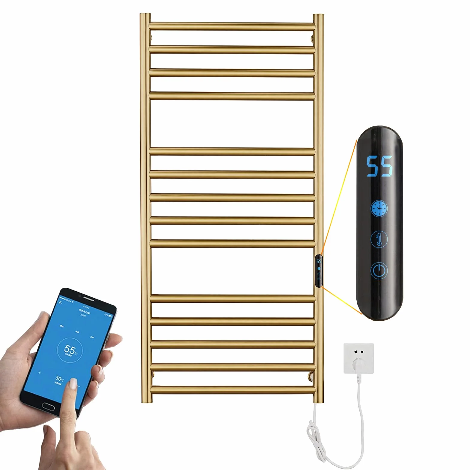 ESOP Radiador Toallero Eléctrico Baño Oro 162 W Radiador Calienta Toallas de Toallero, 110x52x12 cm Toallero Calentado para Baño, Inteligente de Temperatura Constante Calentador de Toallas Pared
