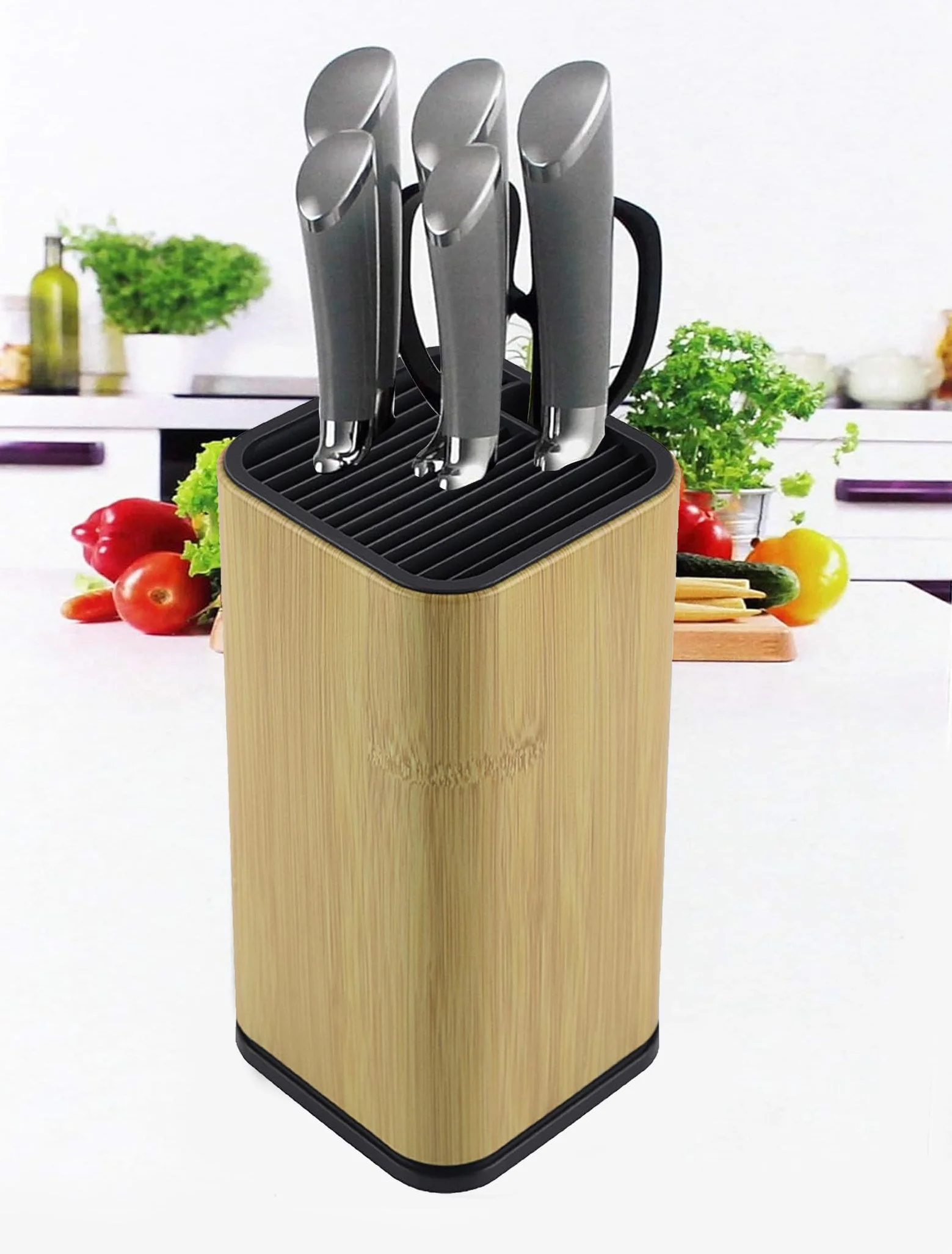 Bloque para Cuchillos de Acero, Soporte con Ranuras para Tijeras, Almacenamiento Plateado