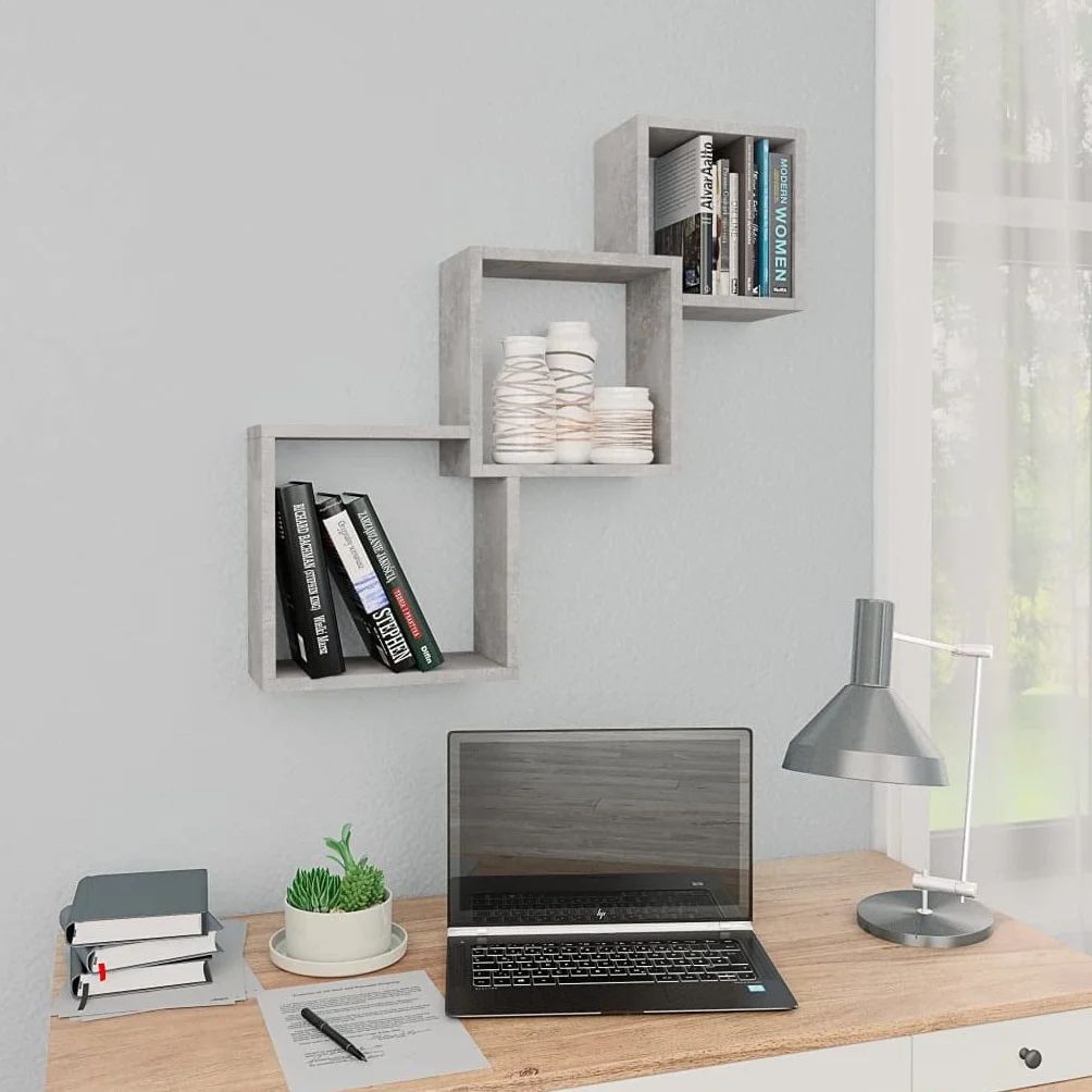 vidaXL Estantes de Pared Cubo Contrachapada Decoración Gris Hormigón 68x15x68cm