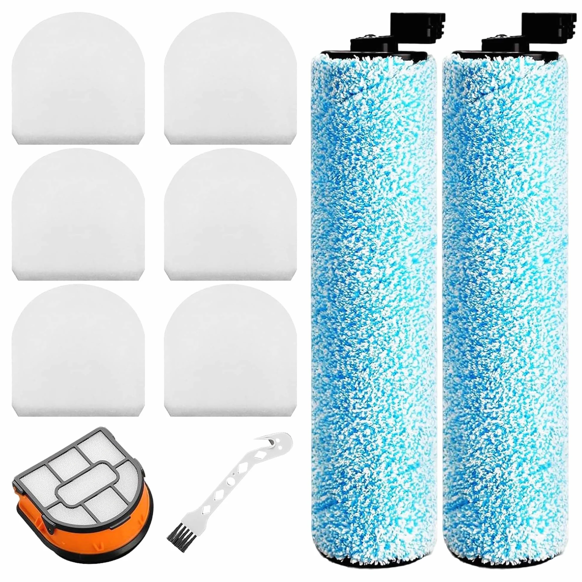 Paquete de 9 cepillos de rodillo de repuesto y filtros de espuma compatibles con aspiradora Shark WD101, AW302, WD201, WD161 WD261 AW261 Hydrovac XL 3 en 1, accesorios inalámbricos Pro XL