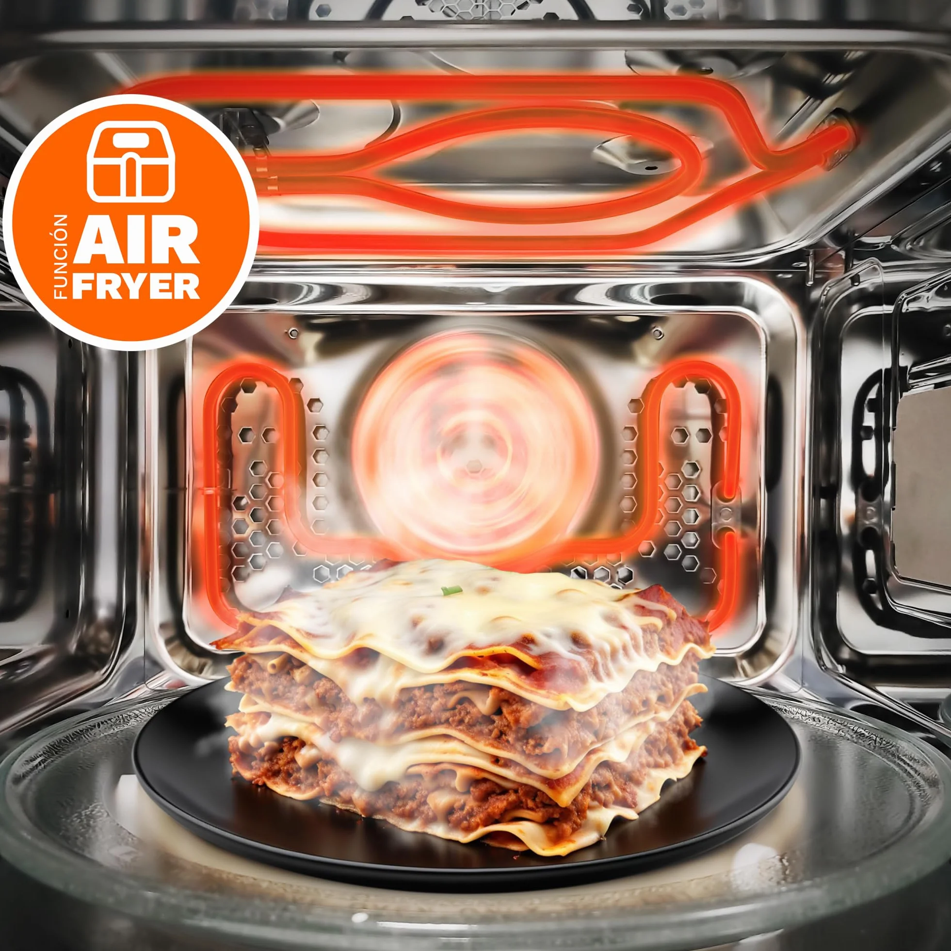 Microondas con grill y airfryer Grunkel MW-28AIRFRYER de 28 litros y 3 funciones, microondas 900W, grill 1200W, airfryer y horno 2200W con 5 niveles de potencia 8 programas y descongelado.