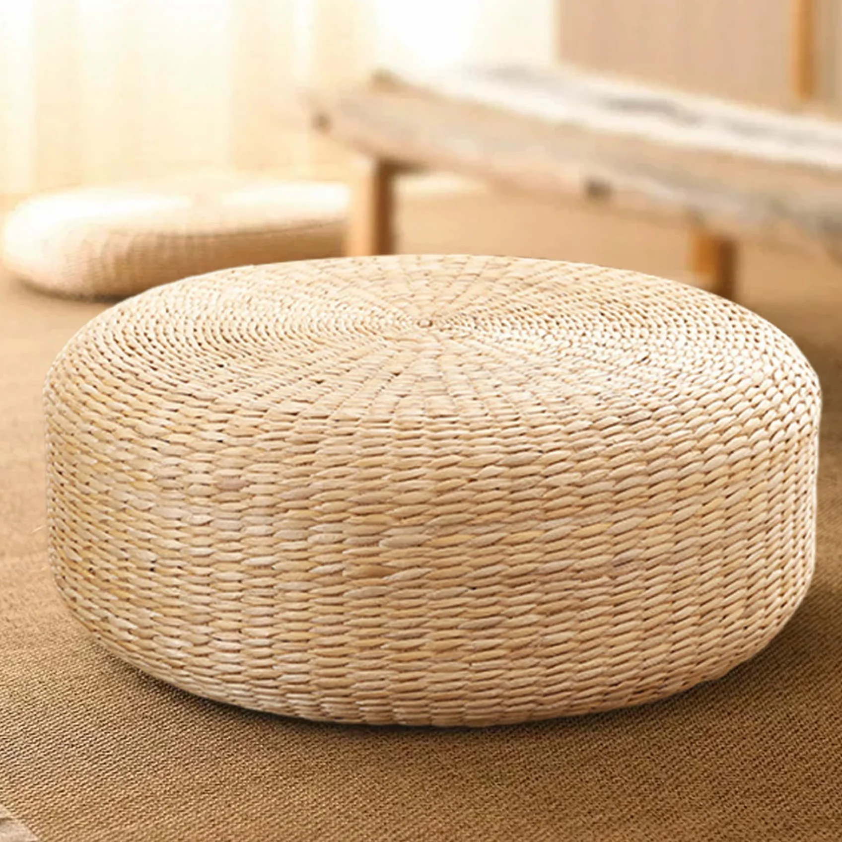 Cojín de Suelo de Tatami Natural 16 Pulgadas para Sentarse Meditación Buda Sala de Estar
