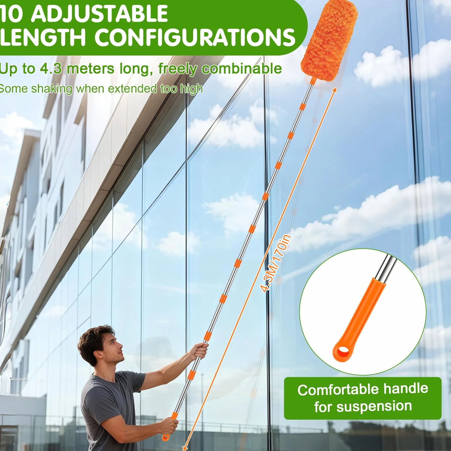 4 Piezas Plumero Atrapapolvo, Plumero Telescopico Extensible 43-430 cm, Plumero Extensible para Limpieza Ventiladores Techo Alto, Telarañas, Persianas, Ventanas
