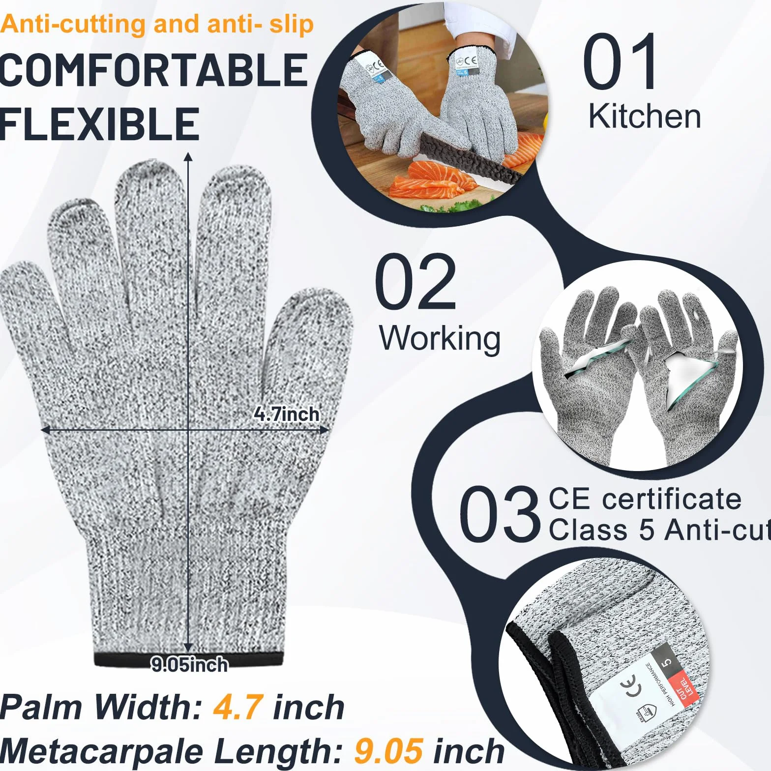 Bestdin juego de cuchillos para ostras, cuchillo para ostras de 2 piezas con 2 pares de guantes, abridor de ostras de acero inoxidable con mango ergonómico