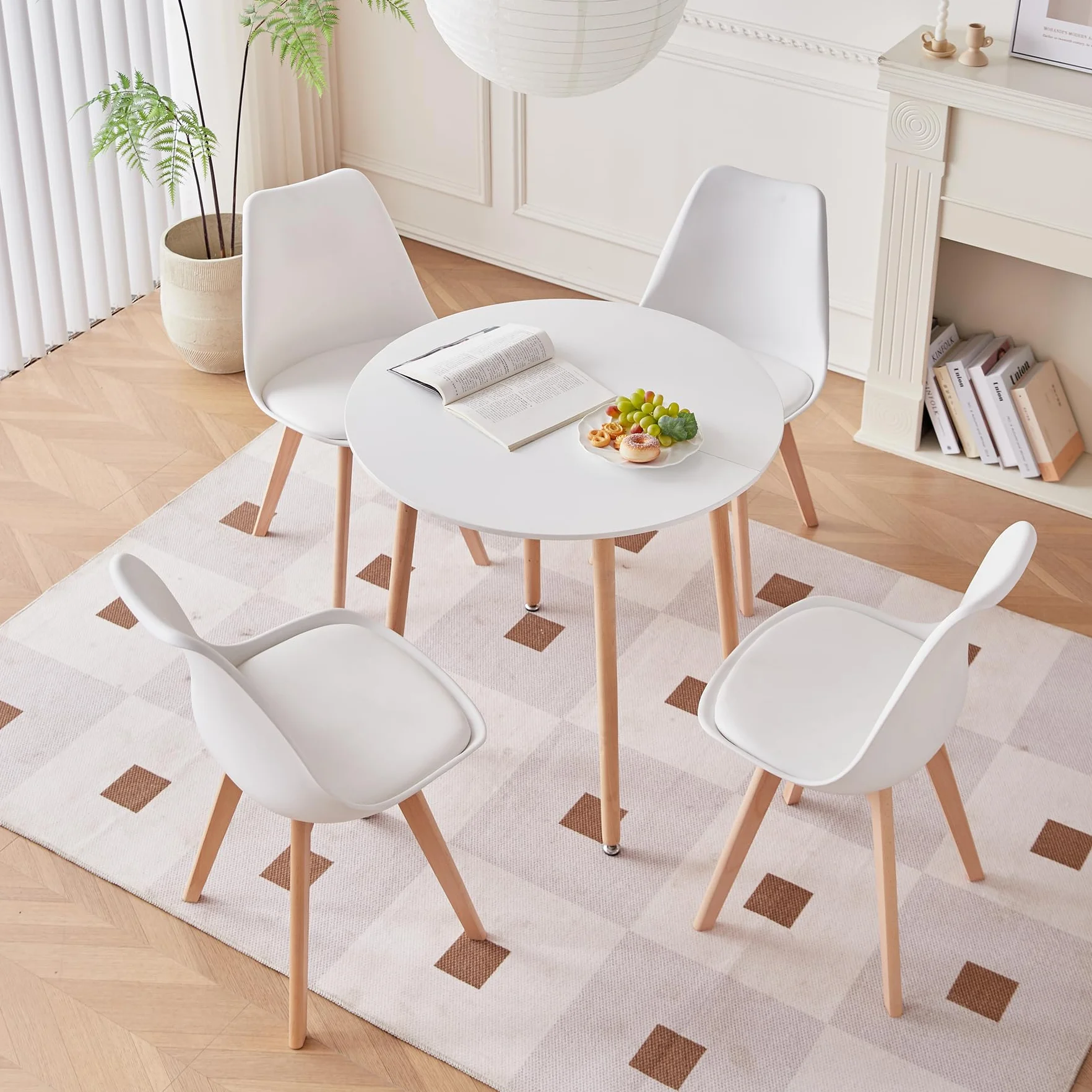 Conjunto Mesa y Sillas de Comedor Redonda para 4 Personas (Blanco)