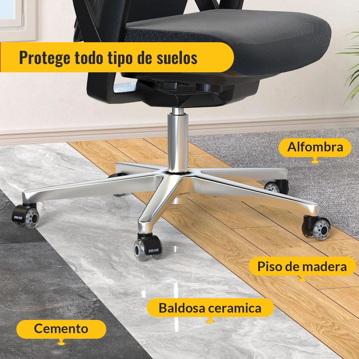 HOLKIE Ruedas Para Silla Oficina 11 x 22 mm Gris Juego de 5 Ruedas de Goma Suaves 360 Grados Rotación
