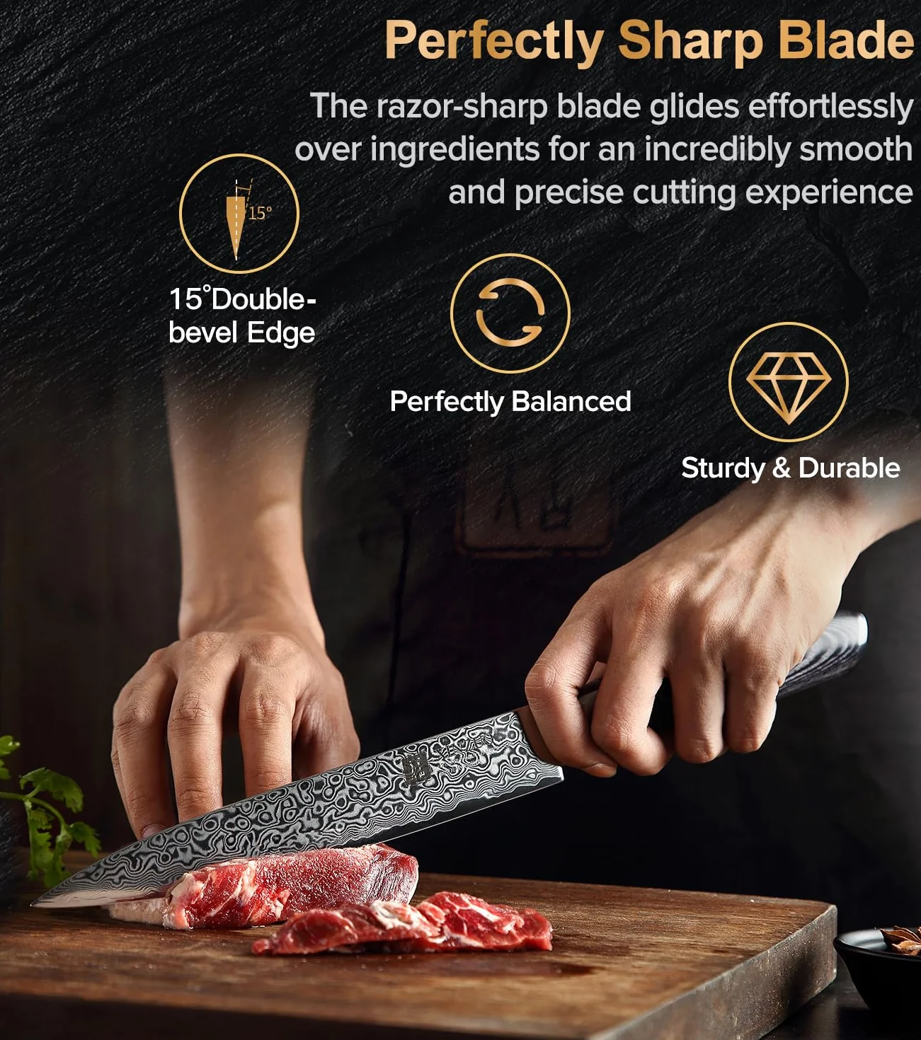 XINZUO Acero Damasco 7 Piezas Set Cuchillo profesional de chef Santoku con Bloque de Madera, Fileteador Universal Fruta,Tijeras de Cocina Multifuncionales con Mango de Pakkawood -Ya Serie