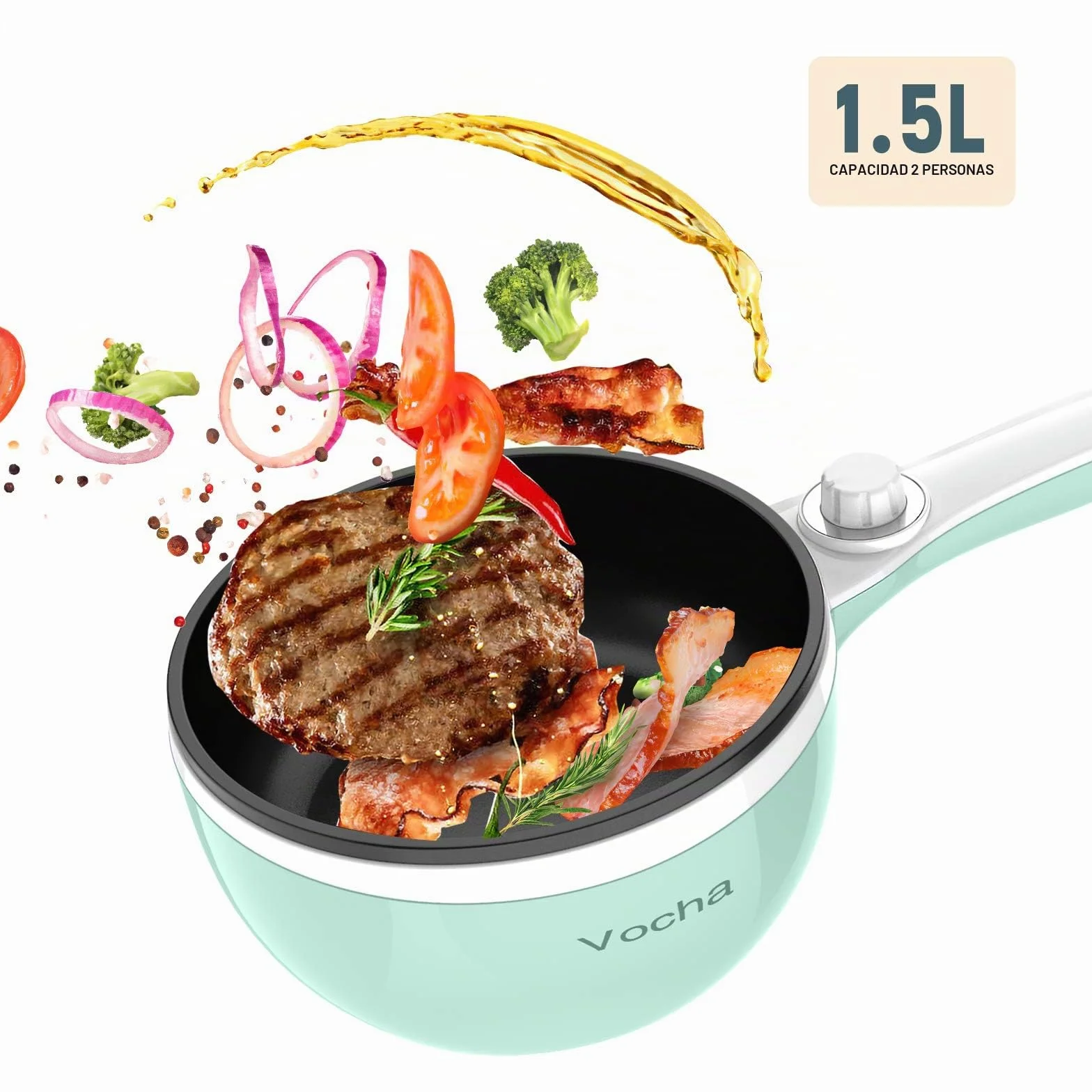 Vocha Mini Olla Eléctrica Antiadherente 20cm 1.5L Fondue Portátil Verde