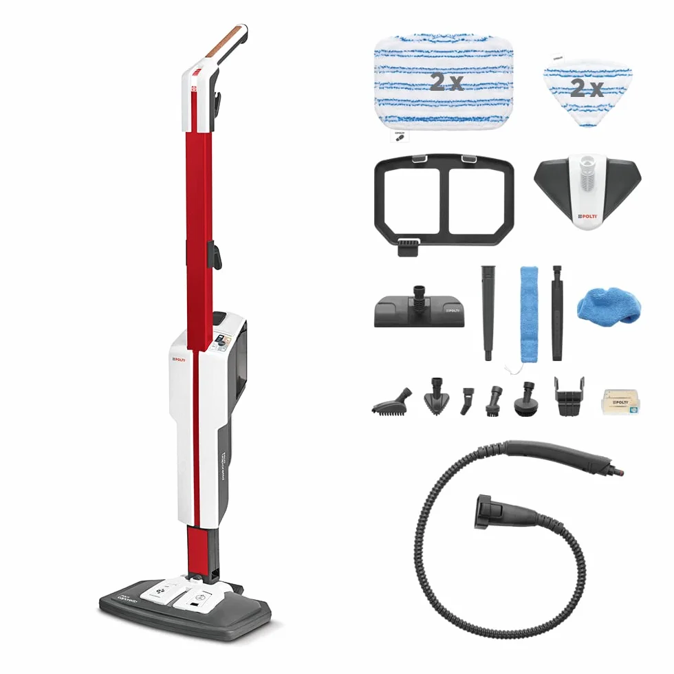 Polti Vaporetto SV650 Style Mopa a Vapor 2 en 1, 1500 W, 3 Niveles de Vapor, 19 Accesorios, Rojo/Blanco
