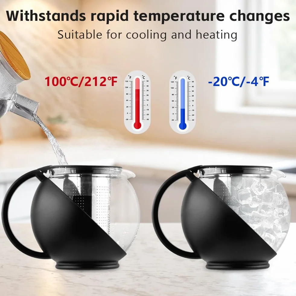 HOTUT Tetera de Vidrio Transparente, 750ML Everyday Round Tea Pot Infusor Cesta Tetera de Vidrio Hojas Sueltas, Tetera de Cristal Infusor de Acero Inoxidable Resistente al Calor, para Té Café