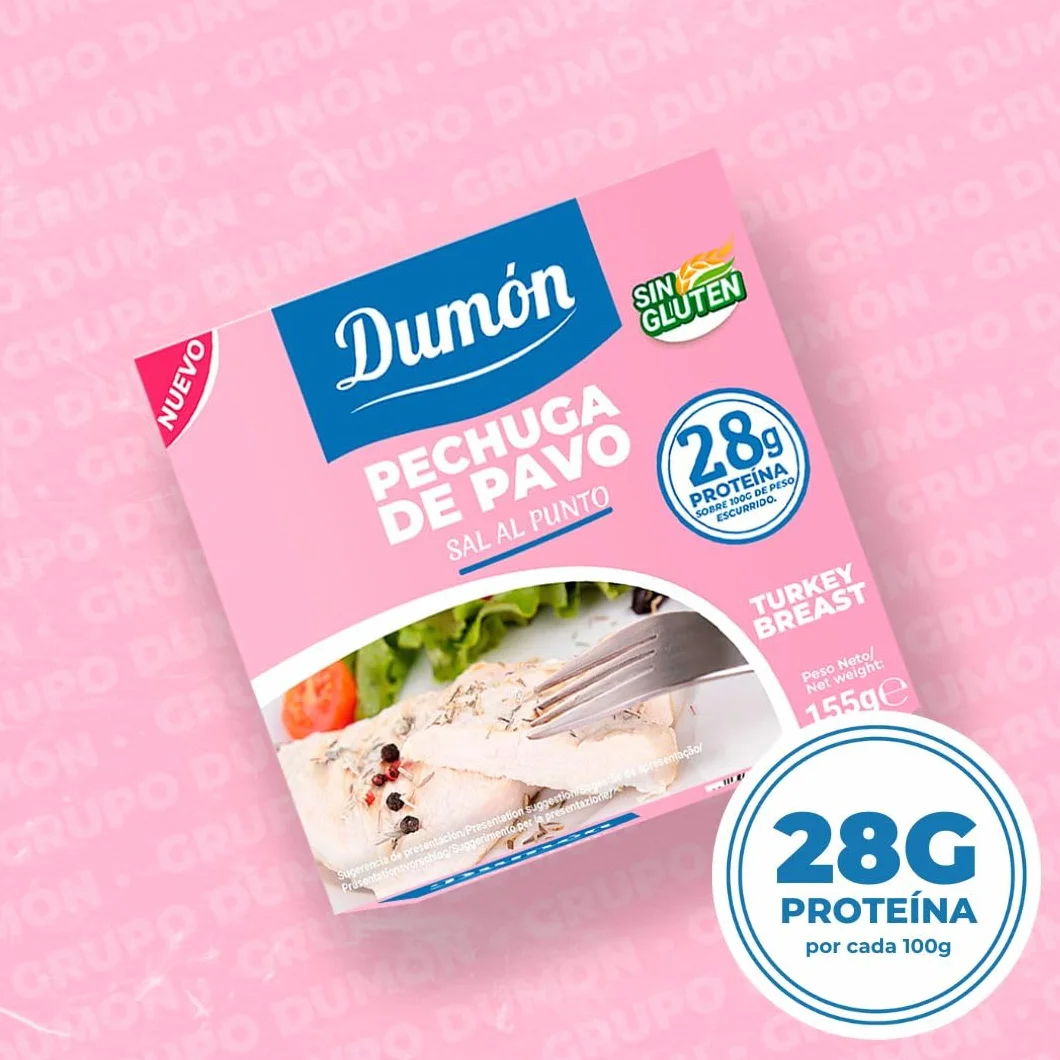 DUMON Conserva Pechuga de Pavo al Natural, 12x155g, 28g Proteína, Sin Gluten