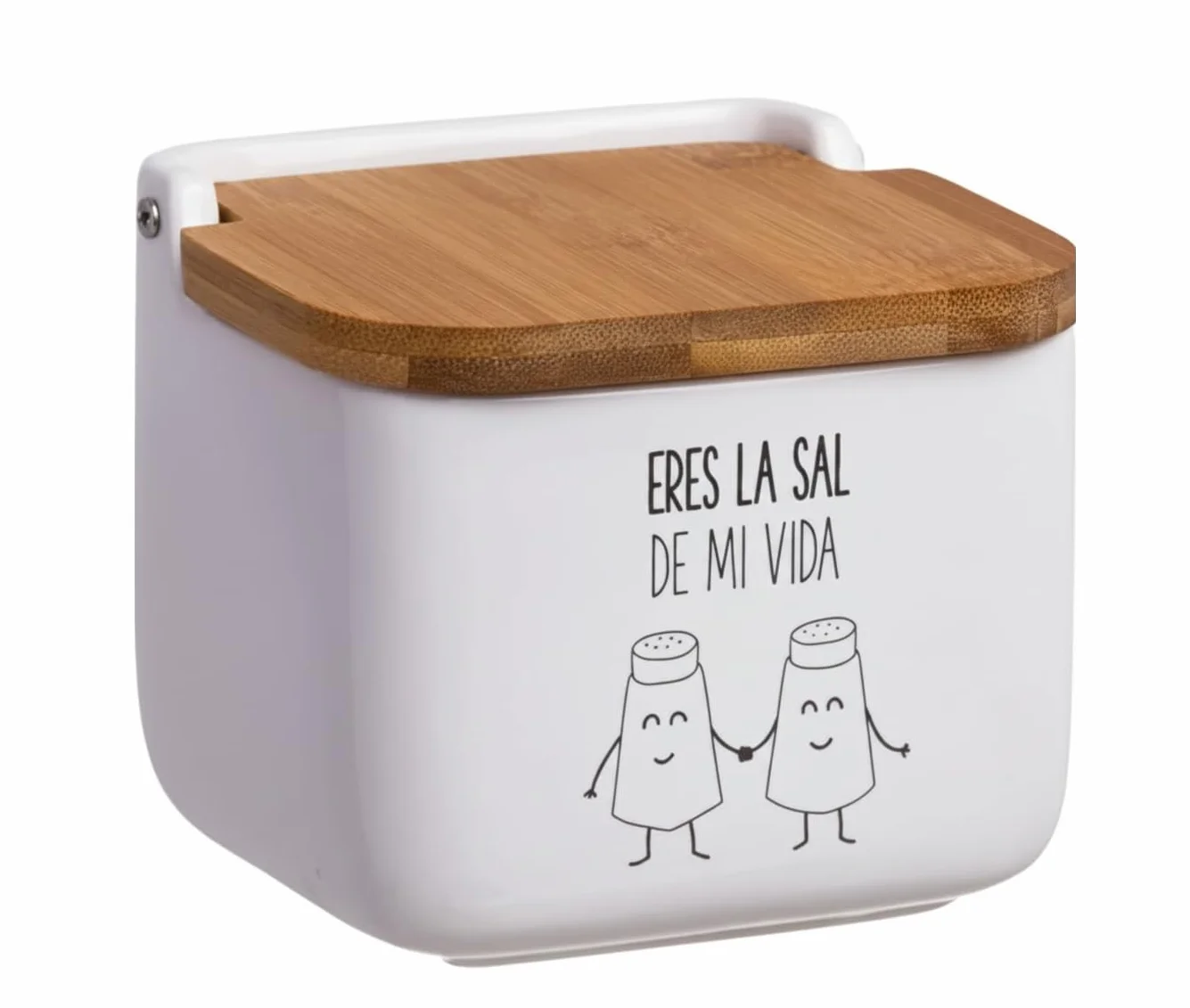 Salero de Cocina de Cerámica con Tapa de Madera Diseños Originales ECHALE Sal A TU Dia