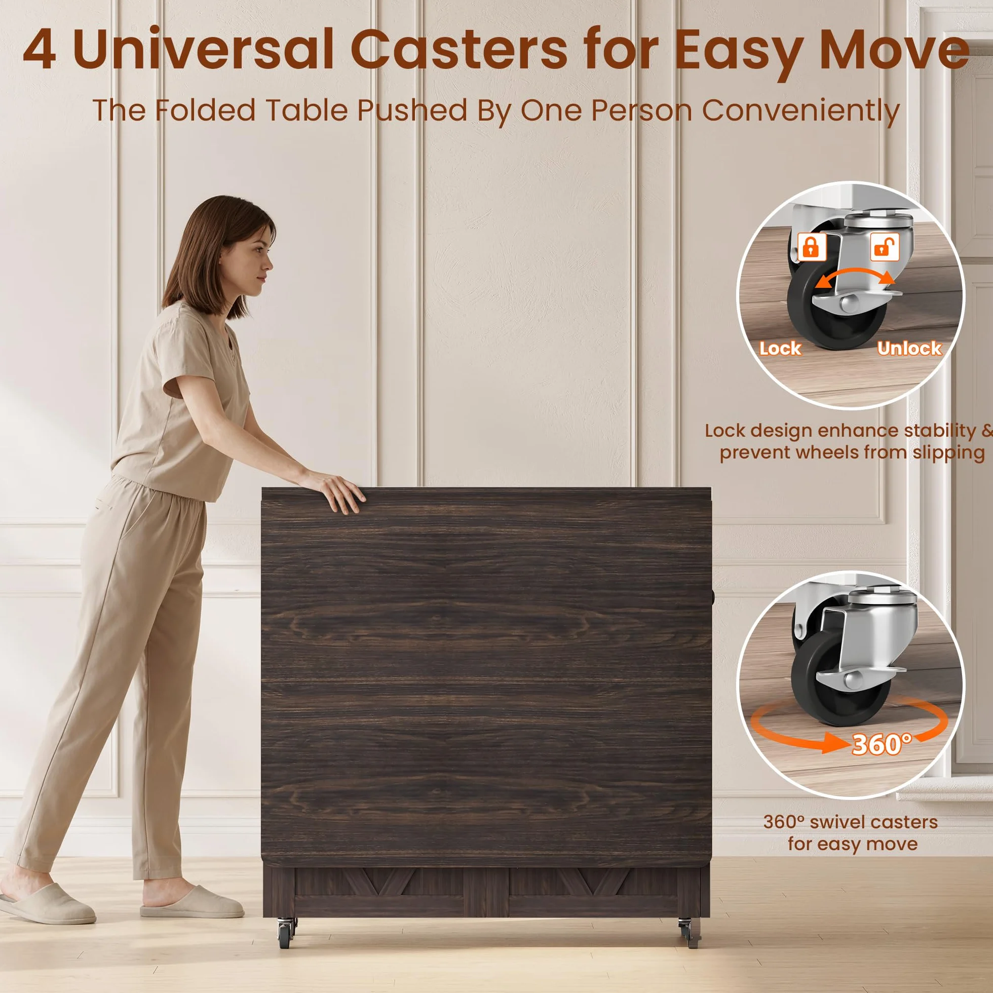 Jocoevol Mesa De Comedor Plegable con Ruedas, Mesa De Cocina con 1 Cajón Y 2 Áreas De Almacenamiento, Adecuada para 2-4 Personnas, para Espacios Pequeños, Comedor Y Cocina (Nogal Oscuro)