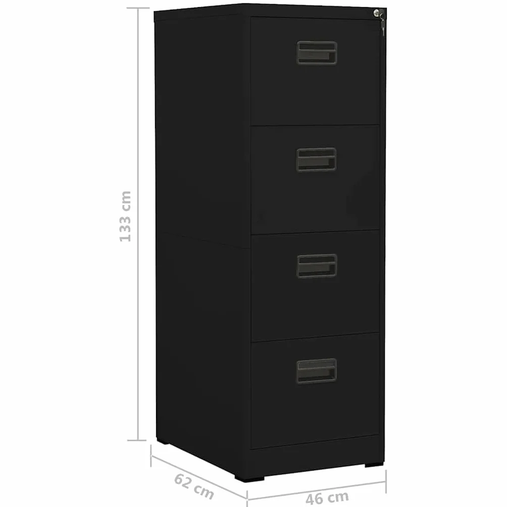 vidaXL Armario Archivador Móvil Documentos Oficina Despacho Archivos Estudio Almacenamiento Muebles Estante Decoración de Acero Negro 46x62x133 cm