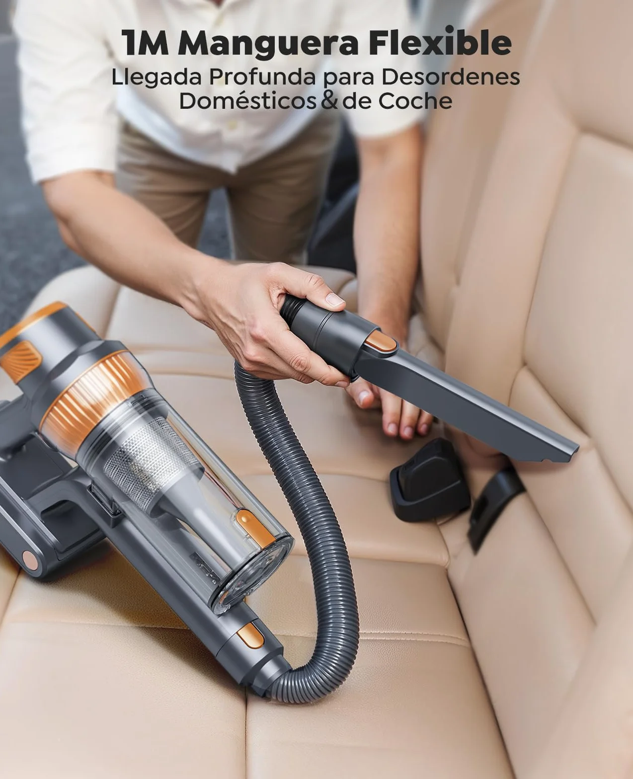 SMOTURE Aspiradora sin Cable 50KPA/600W/65Min, Aspirador Escoba con Manguera de 1M, Cepillo Anti-Enredo con Luz, Modo Automático, Base de Carga de Pared, para Pelo de Mascota/Suelos/Alfombras/Coche