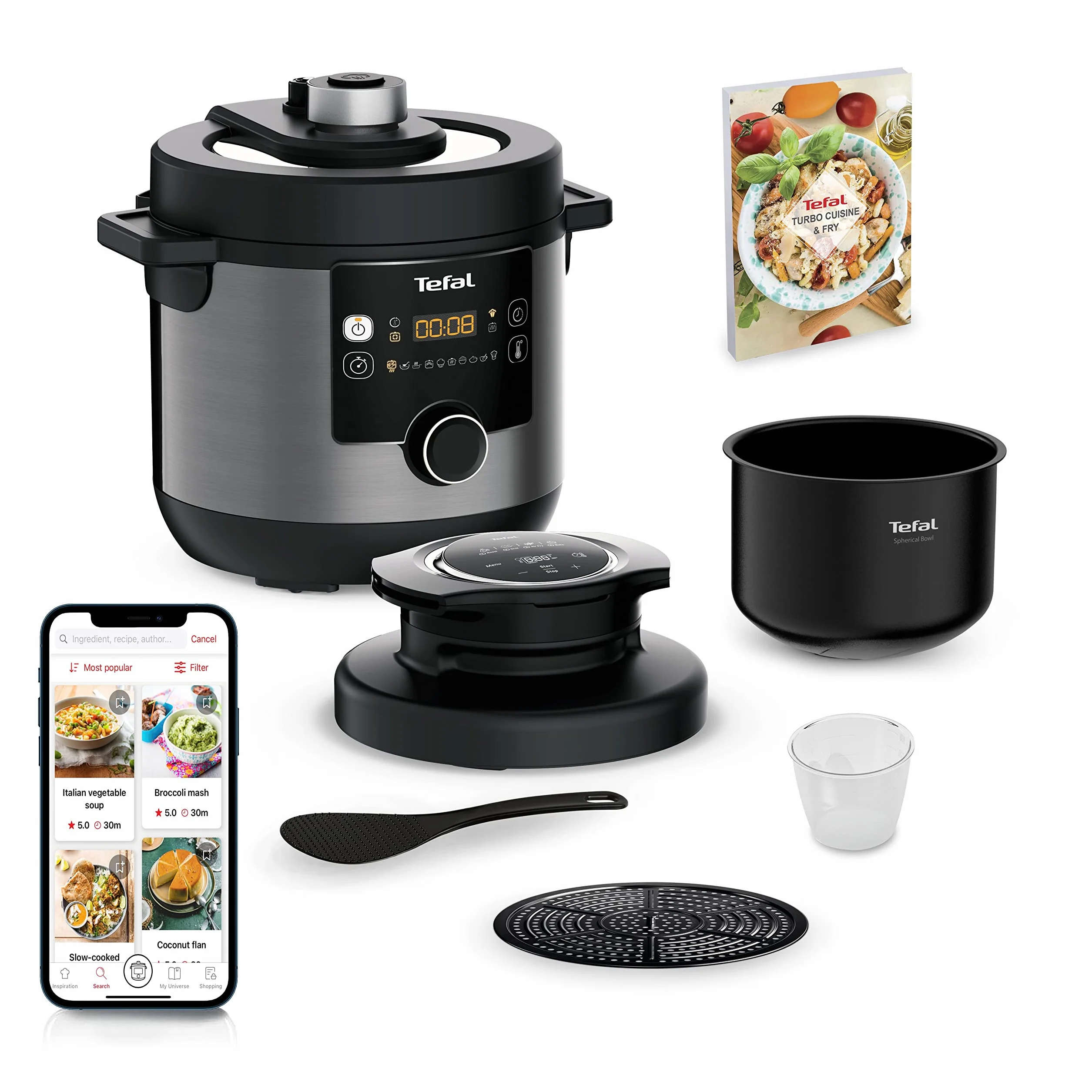 Tefal CY7788 Turbo Cuisine & Fry Multicooker, olla a presión y freidora de aire caliente, 14 programas de cocción, tapa extra crujiente, versátil, 7,6 L
