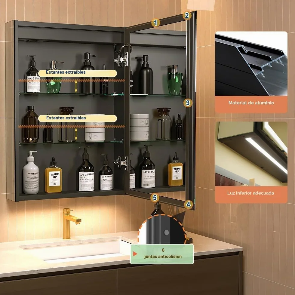GANPE LED Beleuchtetes Badezimmer Medizin Spiegel Schrank, Defog, Stufenloses Dimmen, Speicher 3-Farben Modus, Regale, Steckdosen & USBs, 50x70 cm