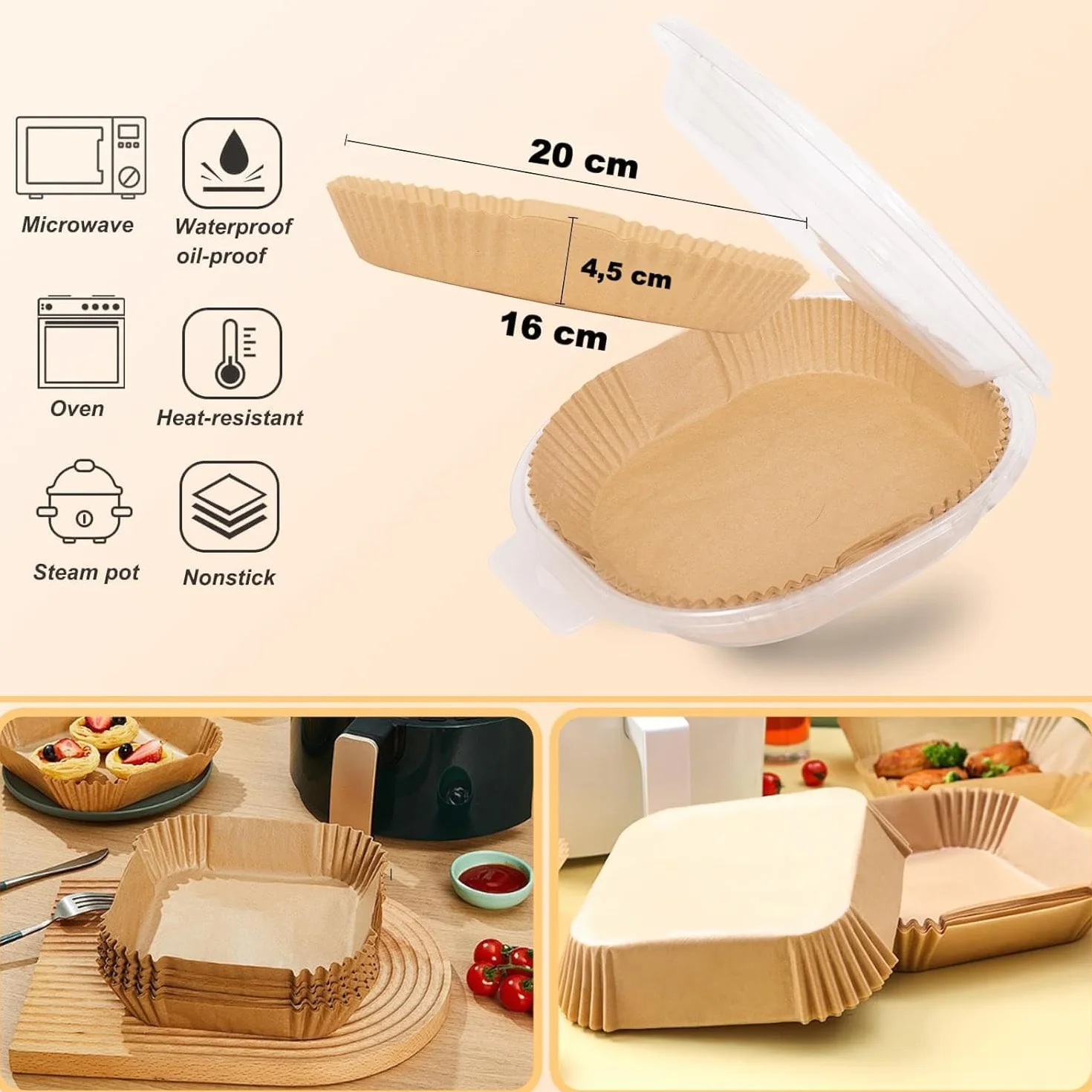 Papel Freidora Aire 16C100 Moldes Desechables Cuadrado 16-20 cm BPA Free Accesorios Sin Aceite