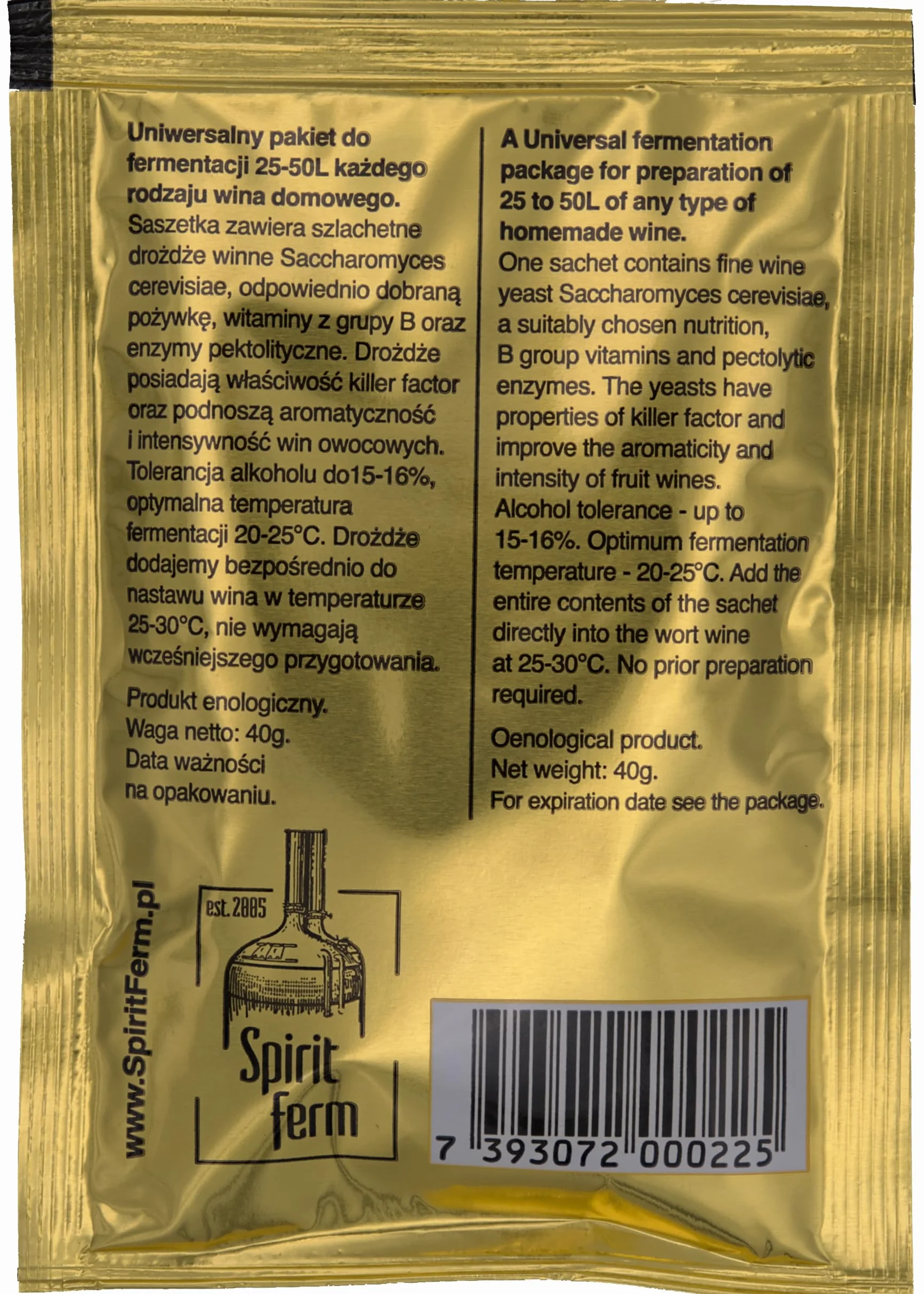 Spiritferm 2X levadura de Vino 40g para hasta 50 litros 15-16% Vino Blanco y Vino Tinto