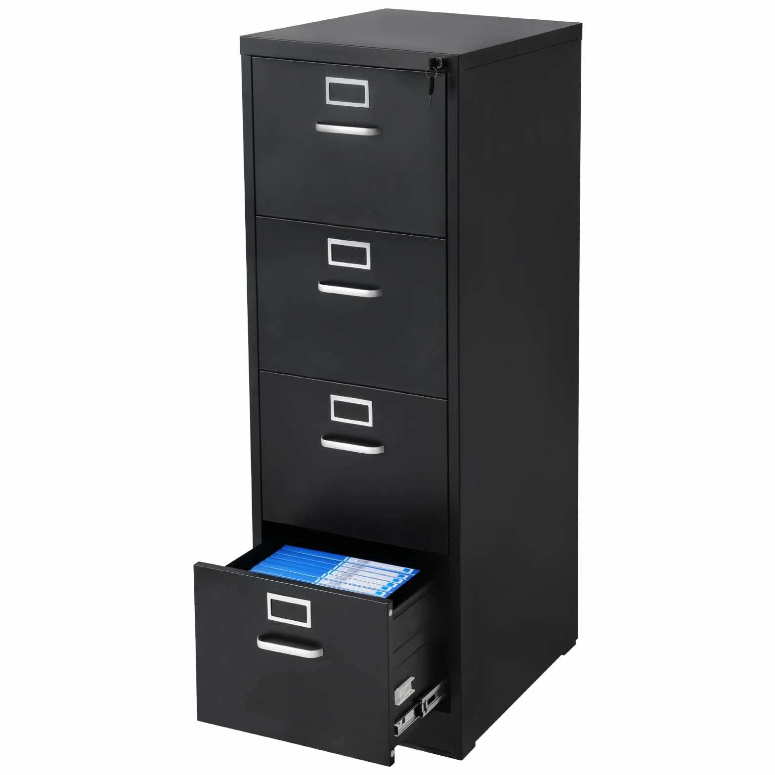 VEVOR Archivador Vertical de Metal, Archivador Vertical 450 x 620 x 1340 mm de 4 Cajones con Cerradura, Barra de Suspensión Desmontable para Archivos de Tamaño A4/Carta/Legal para Oficina, Negro