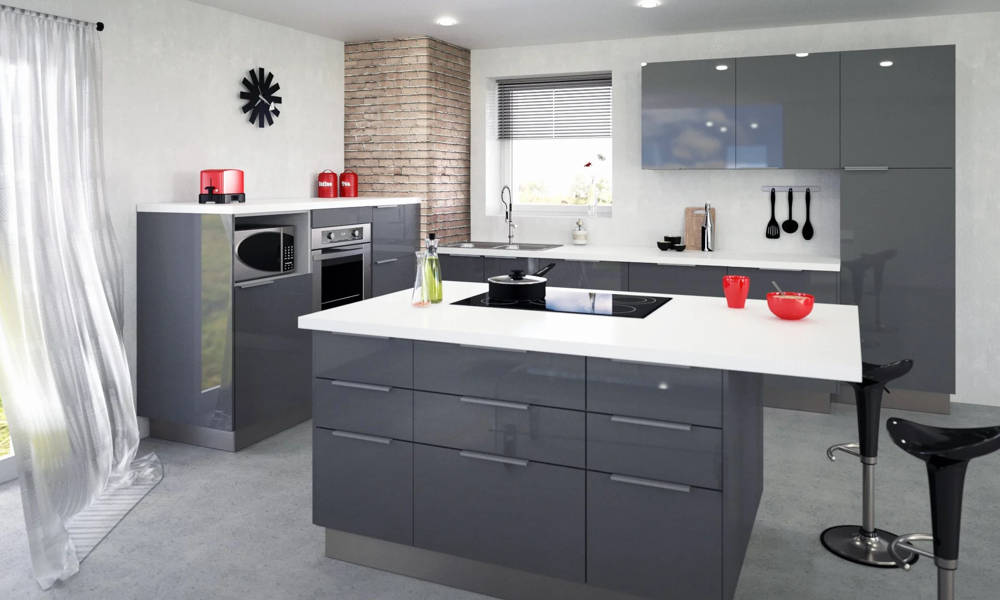 Berlioz Creations CT4BG - Mueble bajo de Cocina (3 cajones, 40 cm), Color Gris Brillante